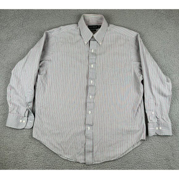 LRL Lauren Ralph Lauren Mens Long Sleeve Button Down Shirt Gray Striped 16 32/33 - Picture 1 of 10